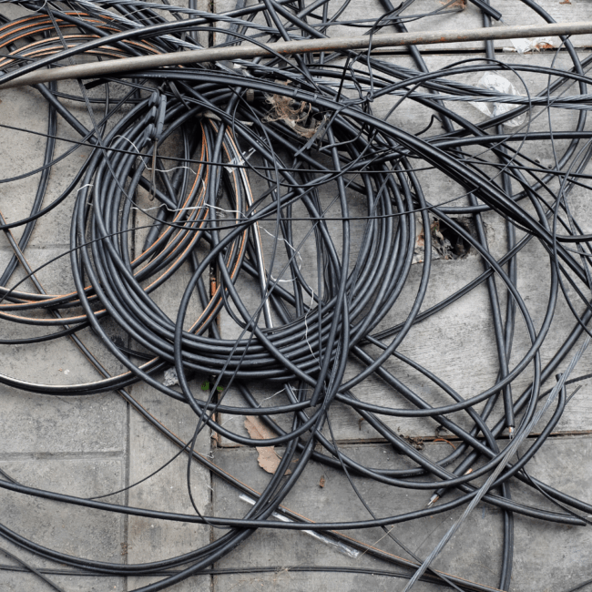 Hand stripping cable with a knife compared with machine granulation Bare bright copper offcuts kept in a separate container ready for weighing